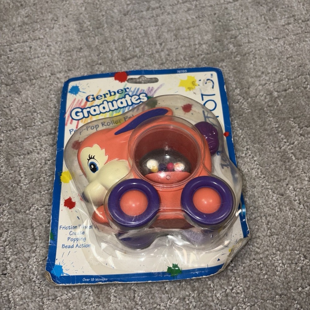 Vintage Gerber Graduates Totally Tots Pop-Pop Roller Pals Bunny Toy New Sealed
